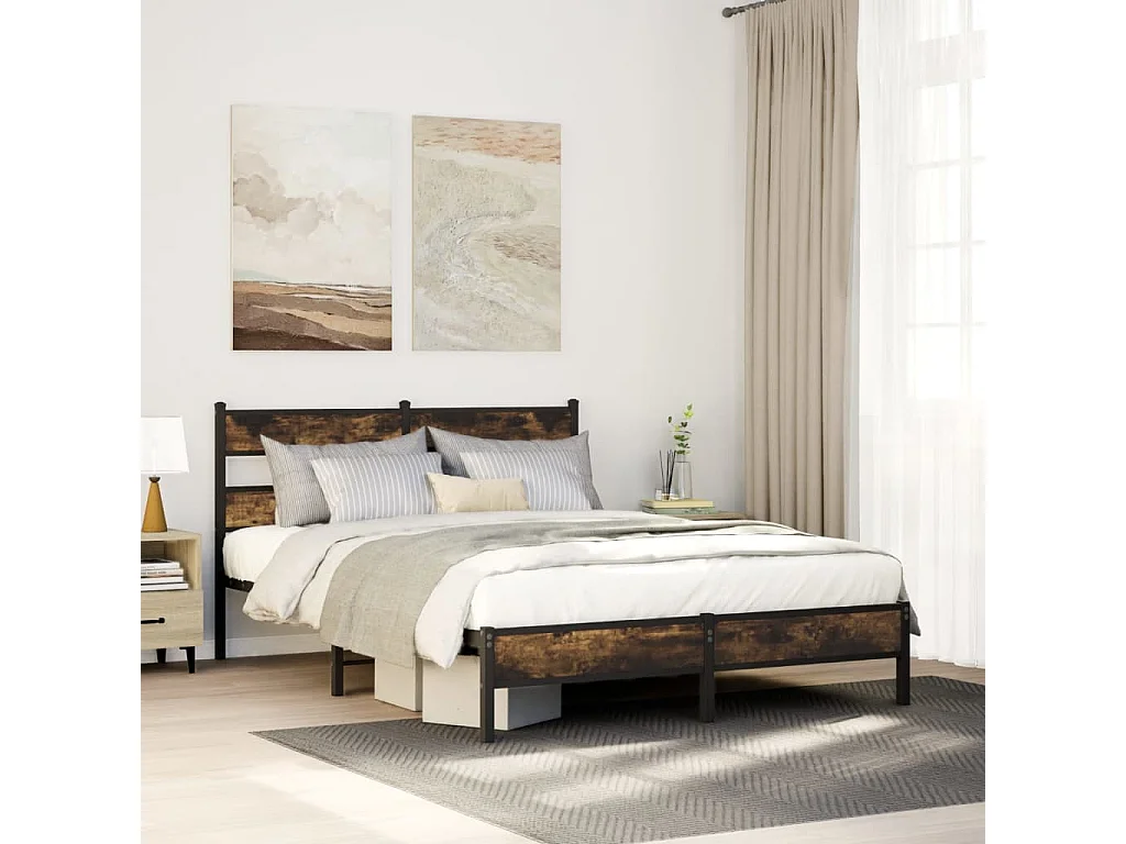 Cadre de lit sans matelas chêne fumé 75x190cm bois d'ingénierie