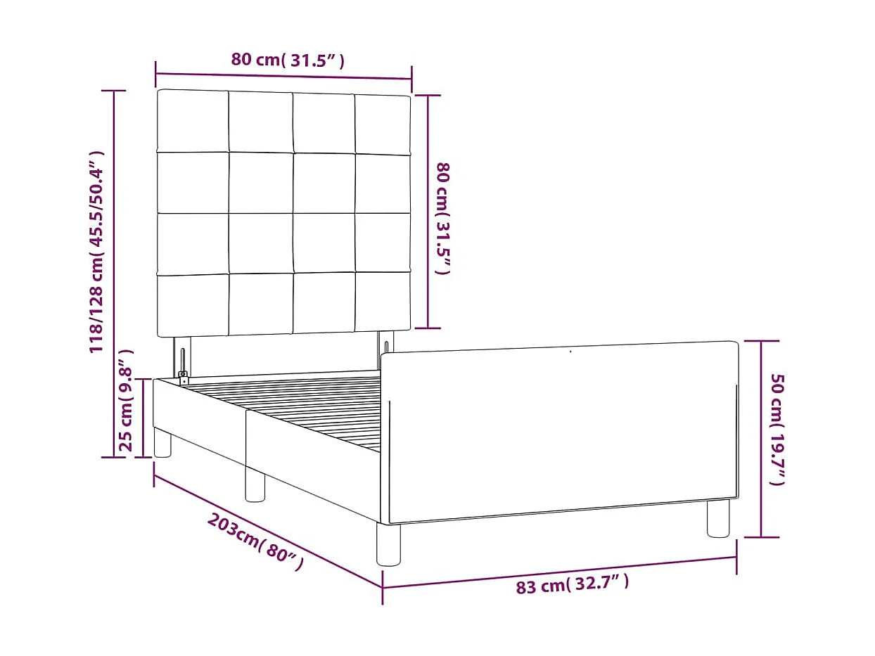 Bettgestell ohne Matratze Dunkelgrau 80x200 cm Stoff