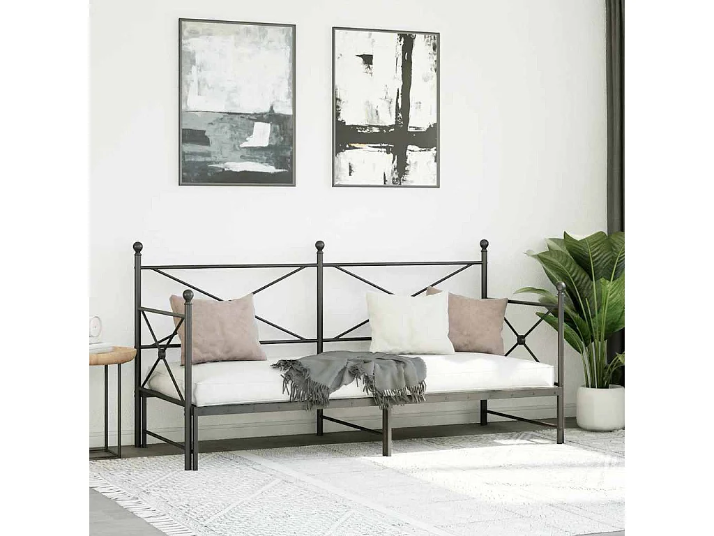 Slaapbank met onderschuifbed zonder matras 80x200cm staal zwart