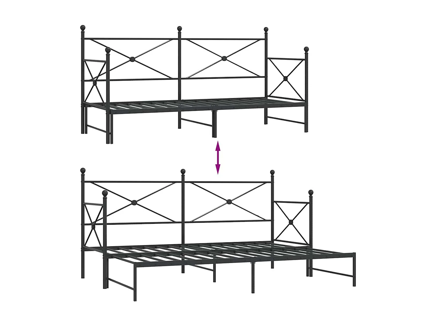 Slaapbank met onderschuifbed zonder matras 80x200cm staal zwart