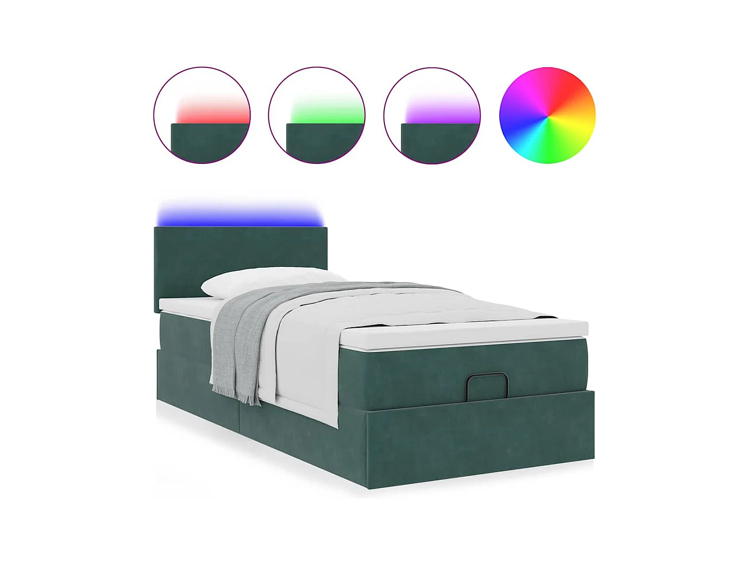 Lit ottoman avec matelas et LED Vert foncé 80x200cm velours