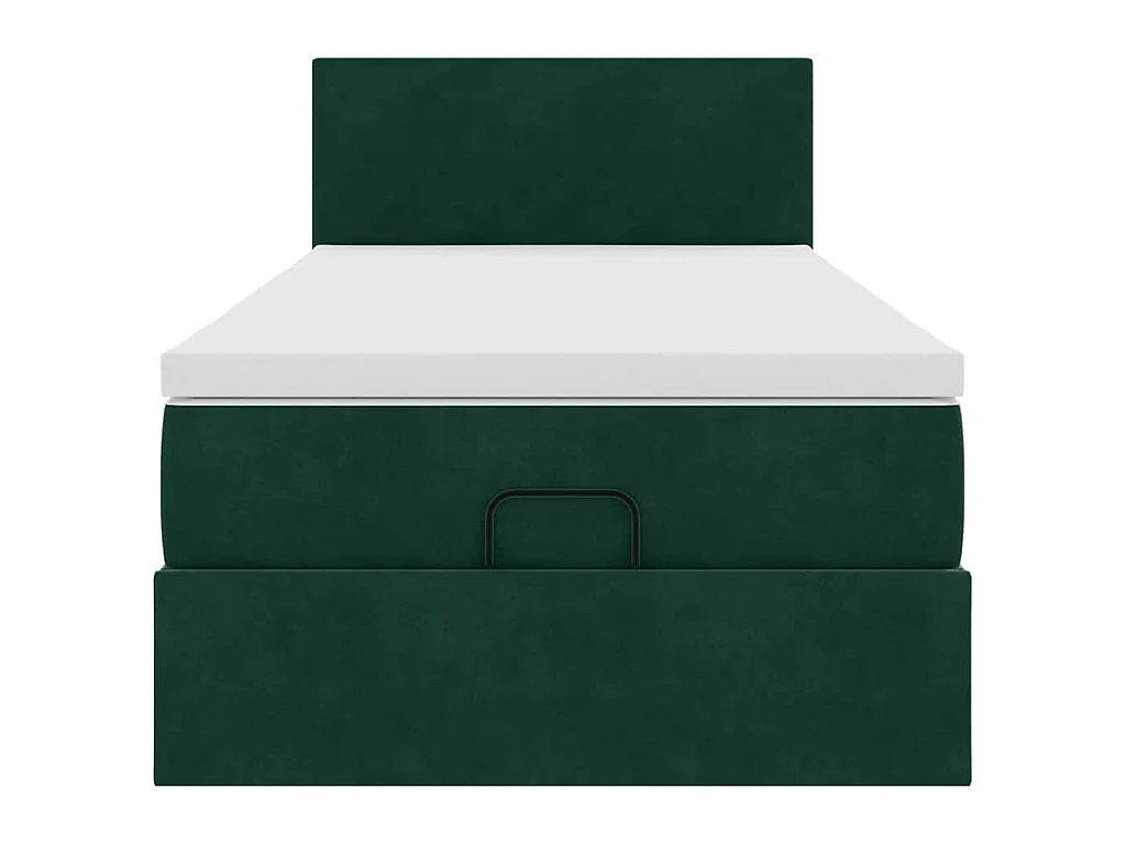 Cama otomana con colchón y LED terciopelo verde oscuro 80x200cm