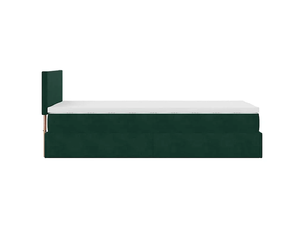 Cama otomana con colchón y LED terciopelo verde oscuro 80x200cm