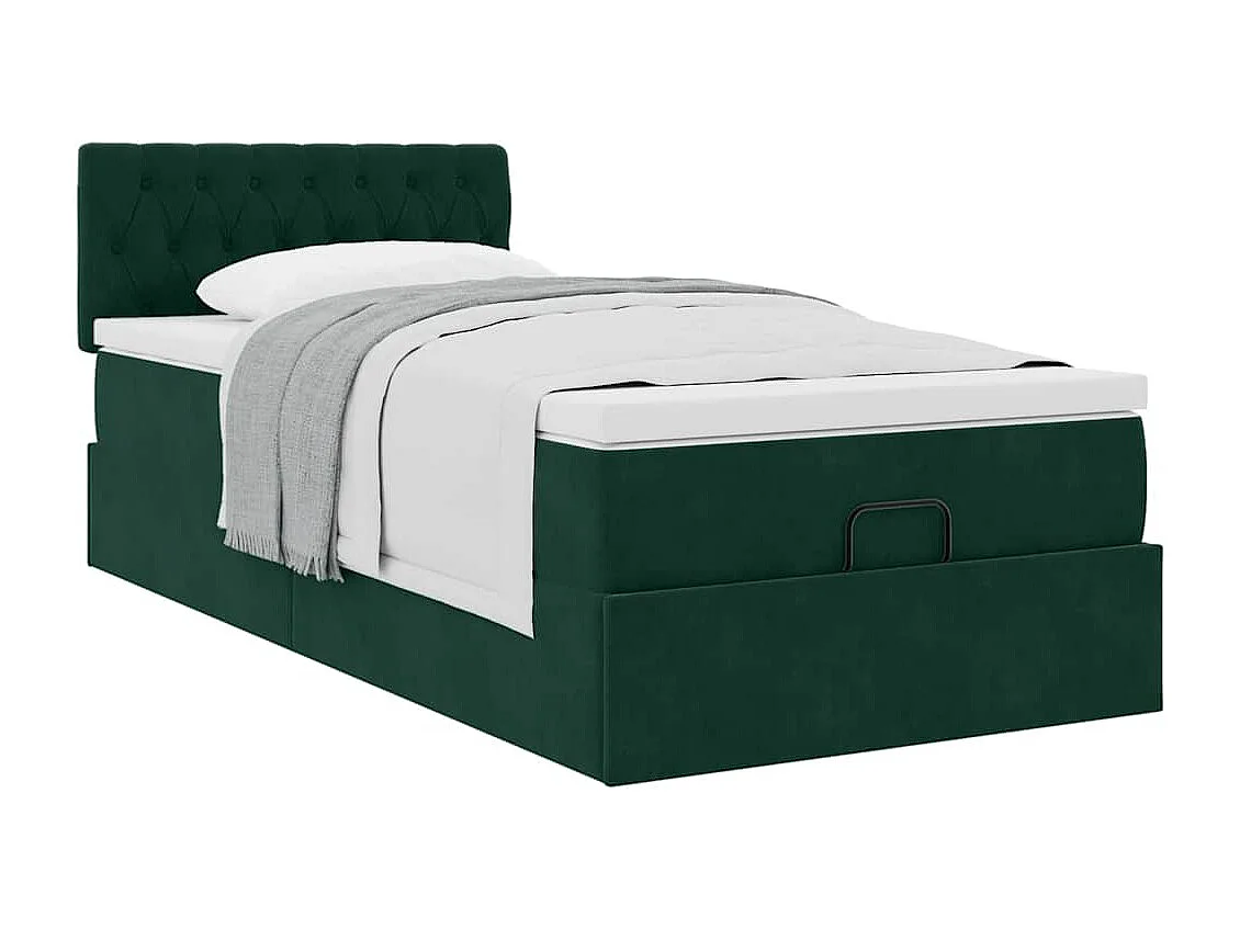 Cadre de lit ottoman avec matelas vert foncé 80x200 cm velours