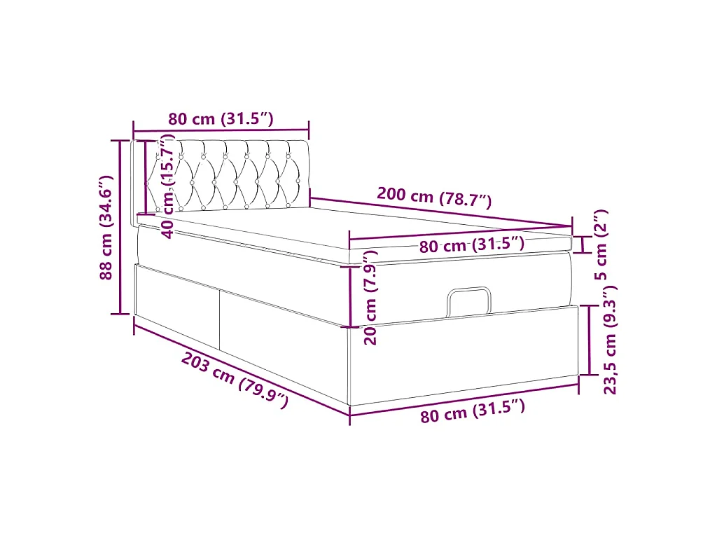 Estructura de cama otomana con colchón terciopelo verde oscuro