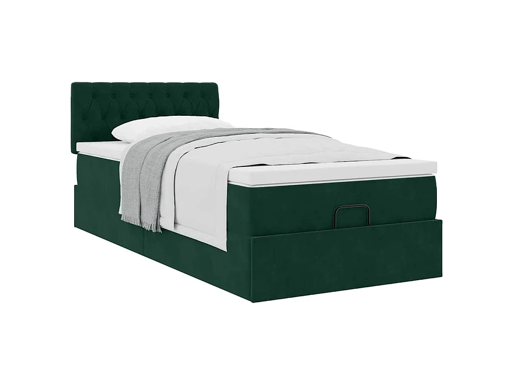 Estructura de cama otomana con colchón terciopelo verde oscuro