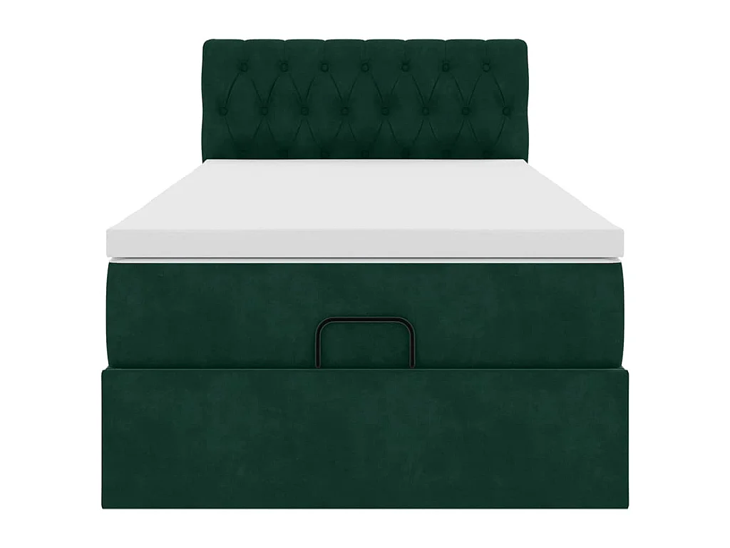 Estructura de cama otomana con colchón terciopelo verde oscuro