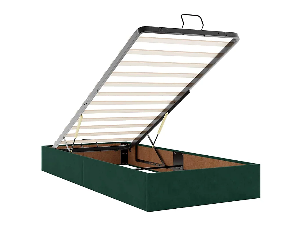 Estructura de cama otomana con colchón terciopelo verde oscuro