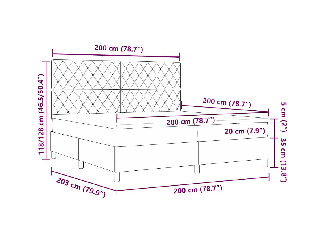Lit à ressorts avec matelas Gris clair 200 x 200 cm Velours