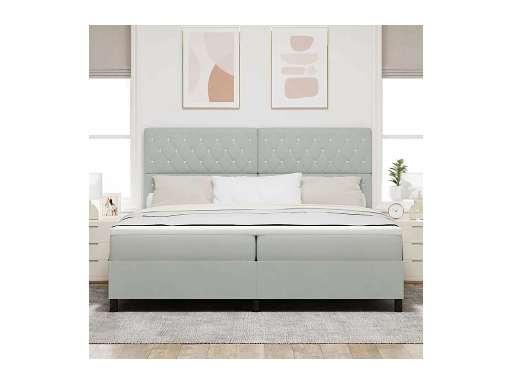 Lit à ressorts avec matelas Gris clair 200 x 200 cm Velours
