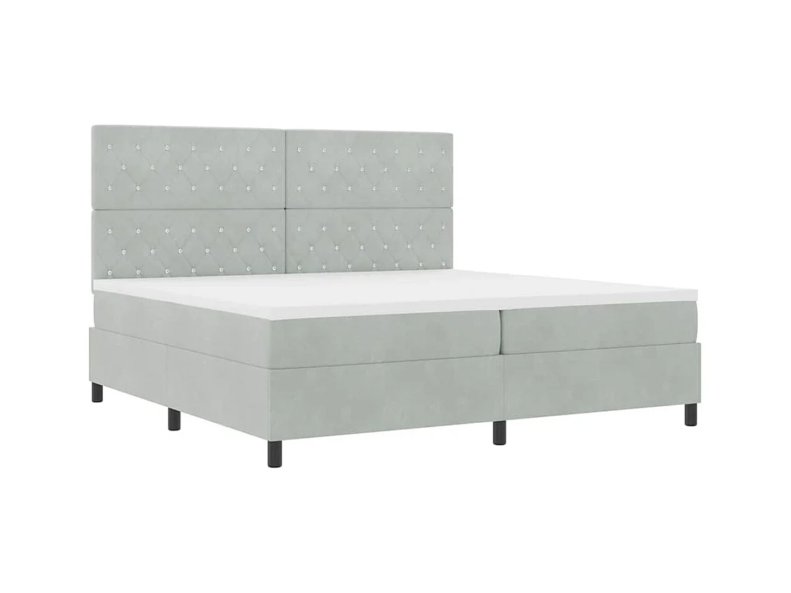 Lit à ressorts avec matelas Gris clair 200 x 200 cm Velours