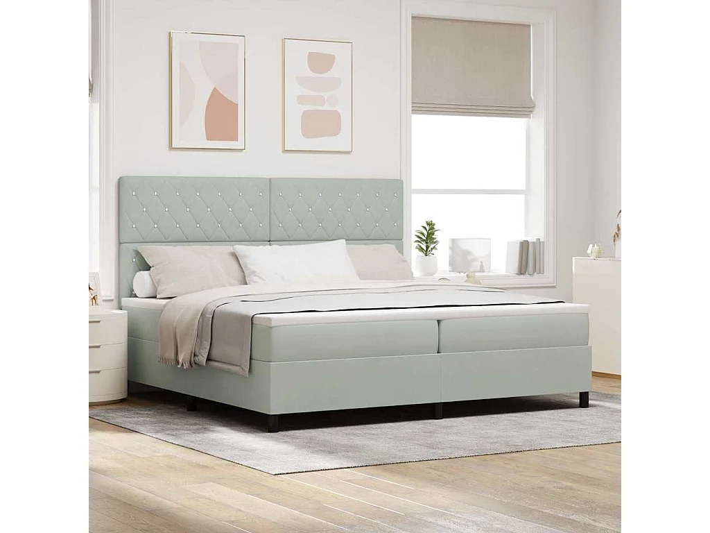 Letto a molle con materasso Grigio chiaro 200 x 200 cm Velluto