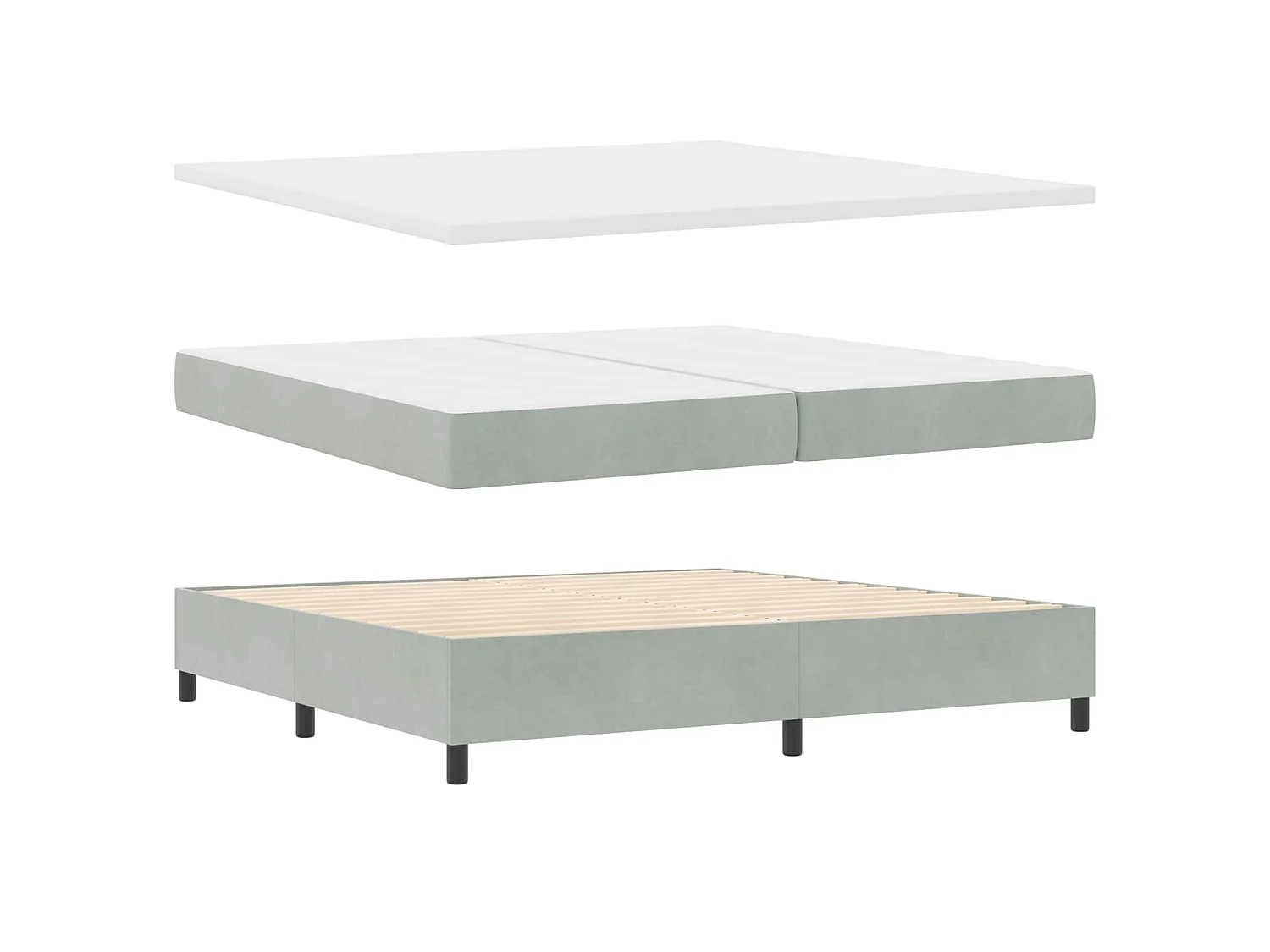 Cama Box com colchão Cinzento-claro 200 x 200 cm Veludo