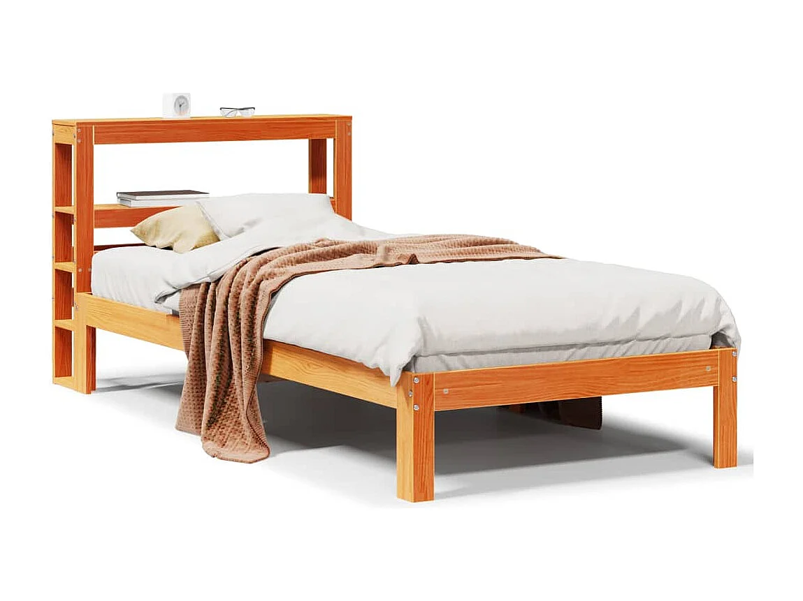 Cama sem colchão 75x190 cm madeira de pinho maciça castanho-mel
