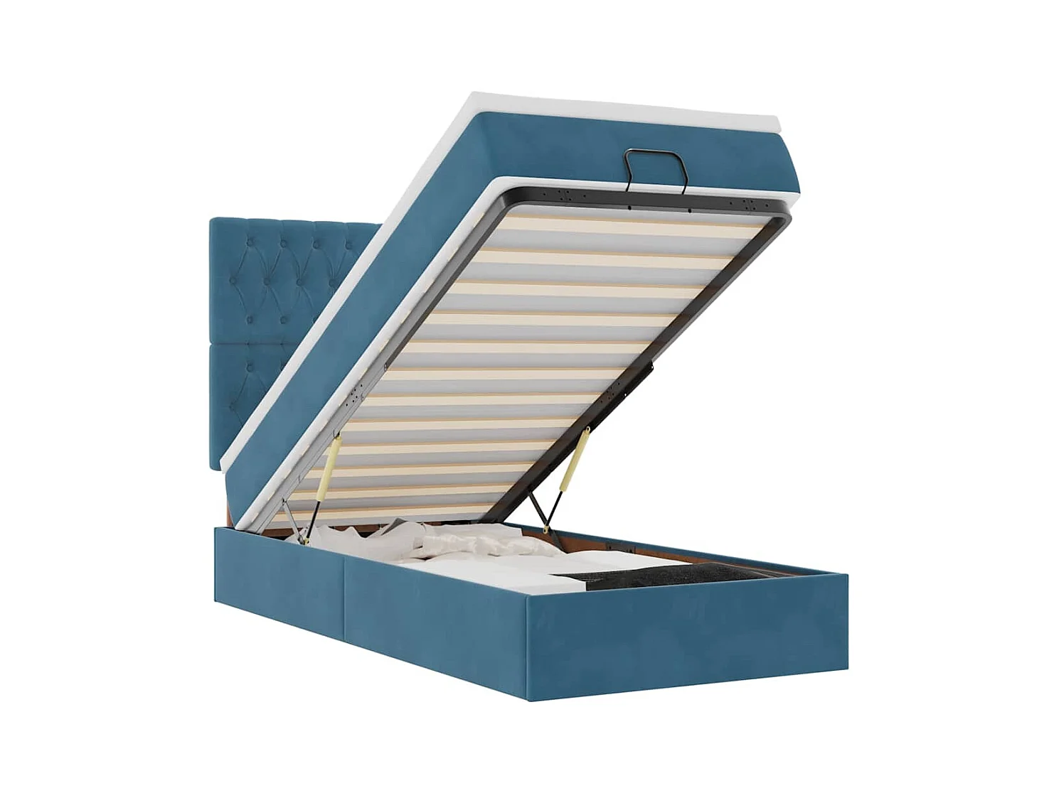 Cadre de lit ottoman avec matelas bleu foncé 80x200 cm velours