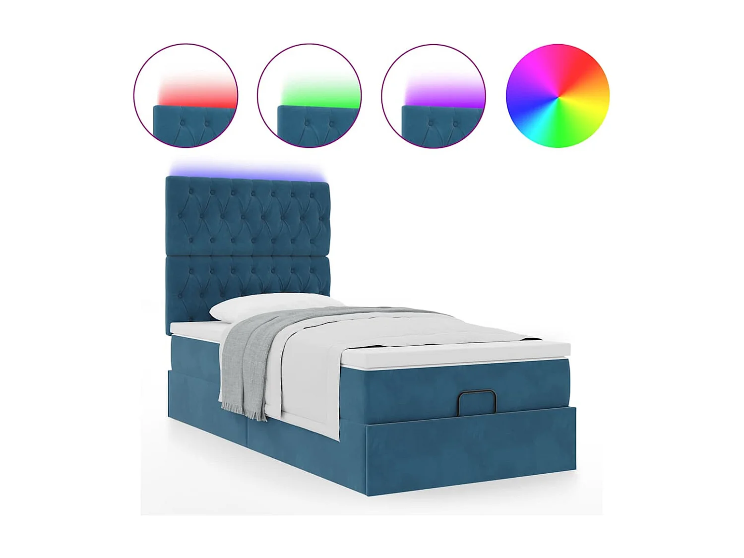 Ottoman-Bett mit Matratzen & LEDs Dunkelblau 80x200 cm Samt