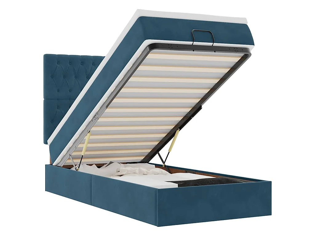 Estrutura cama otomana colchões 80x200 cm veludo azul escuro