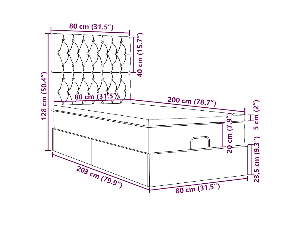 Estrutura cama otomana colchões 80x200 cm veludo azul escuro