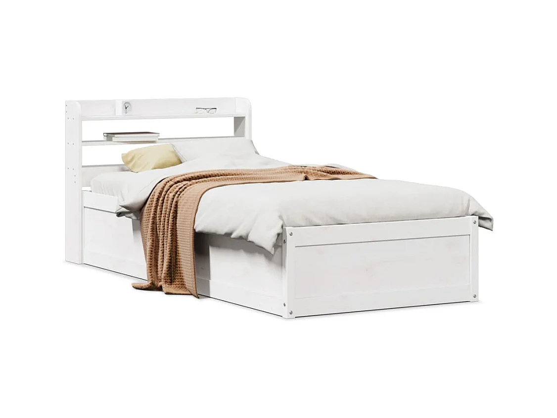 Cadre de lit avec tête de lit blanc 75x190cm bois de pin massif