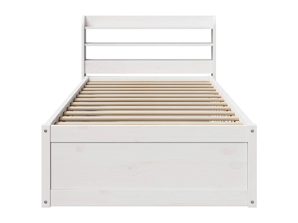 Bedframe met hoofdbord massief grenenhout wit 75x190 cm