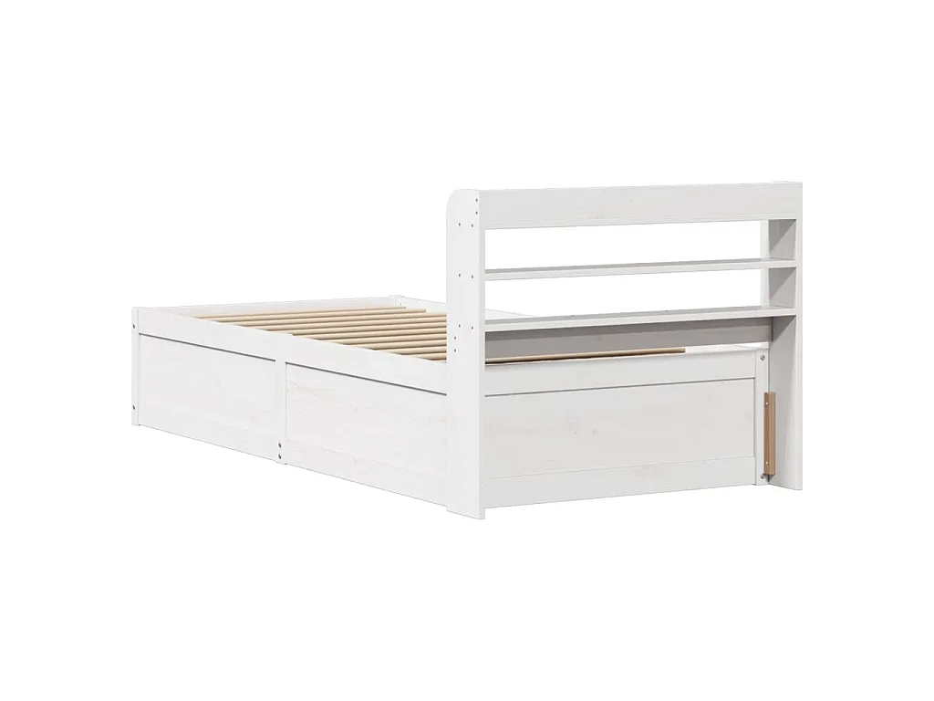 Bedframe met hoofdbord massief grenenhout wit 75x190 cm