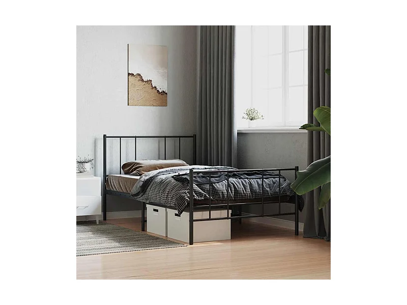 Cadre de lit métal sans matelas avec pied de lit noir 80x200 cm