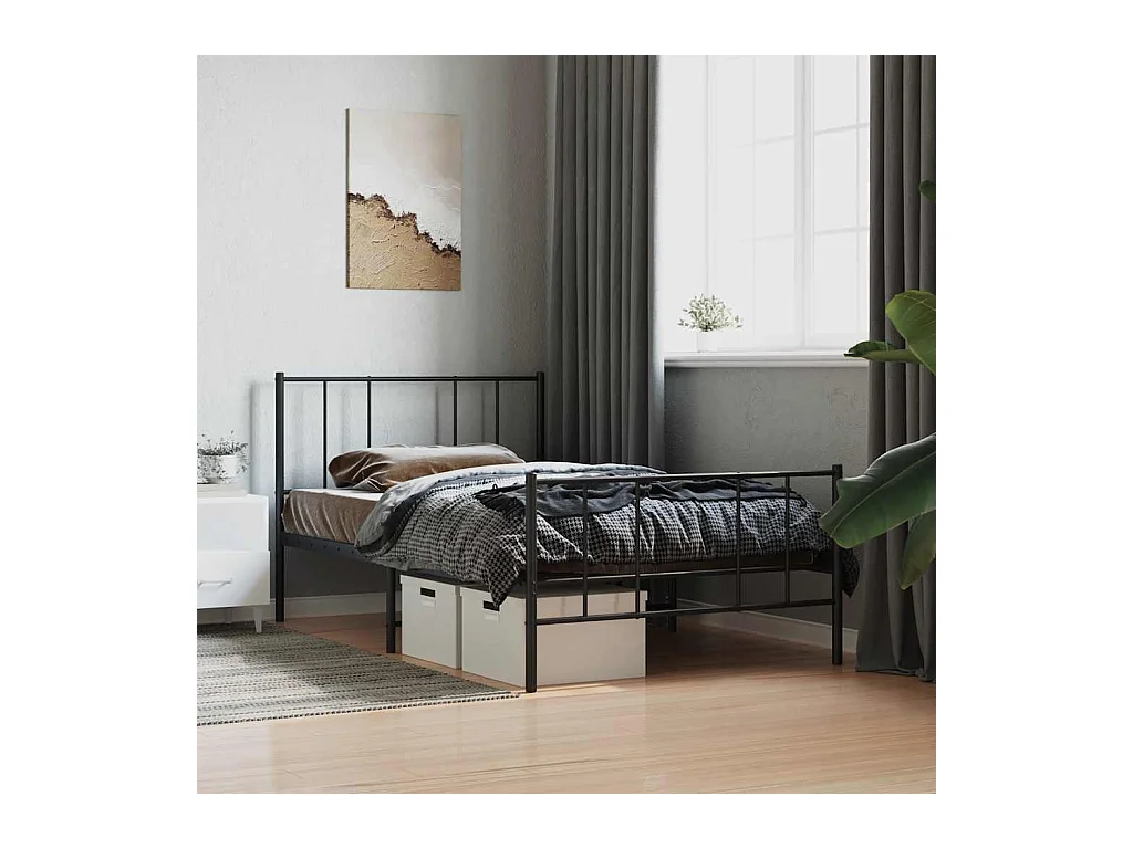 Cadre de lit métal sans matelas avec pied de lit noir 80x200 cm