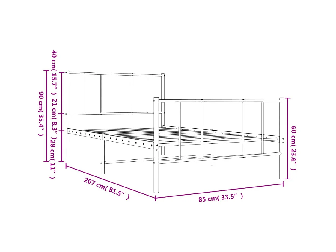 Cadre de lit métal sans matelas avec pied de lit noir 80x200 cm