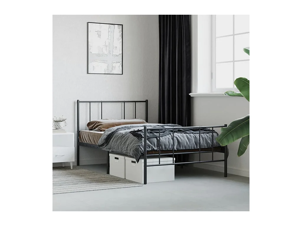Cadre de lit métal sans matelas avec pied de lit noir 80x200 cm