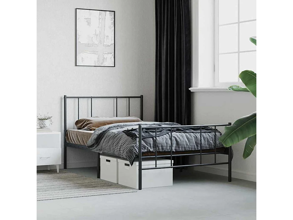 Cadre de lit métal sans matelas avec pied de lit noir 80x200 cm