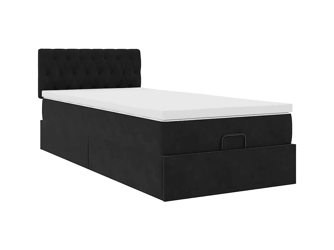 Estructura cama otomana colchón terciopelo negra 80x200cm
