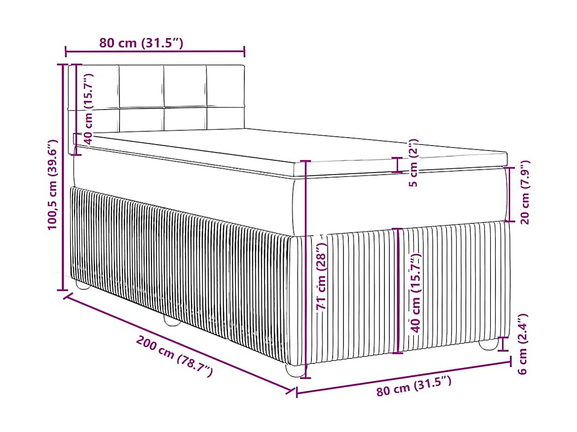 Sommier à lattes de lit avec matelas Bleu 80x200 cm Tissu