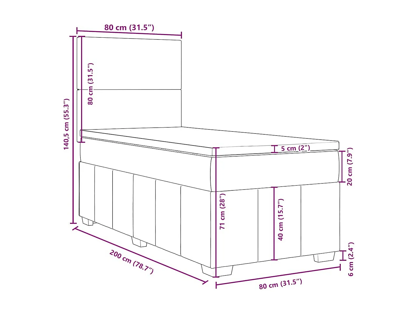 Boxspring met matras stof donkerbruin 80x200 cm