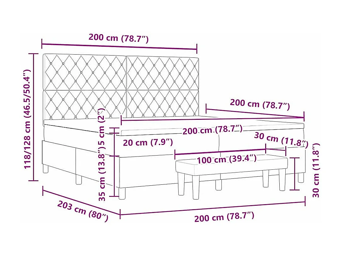 Lit à ressorts avec matelas Vert foncé 200 x 200 cm Velours