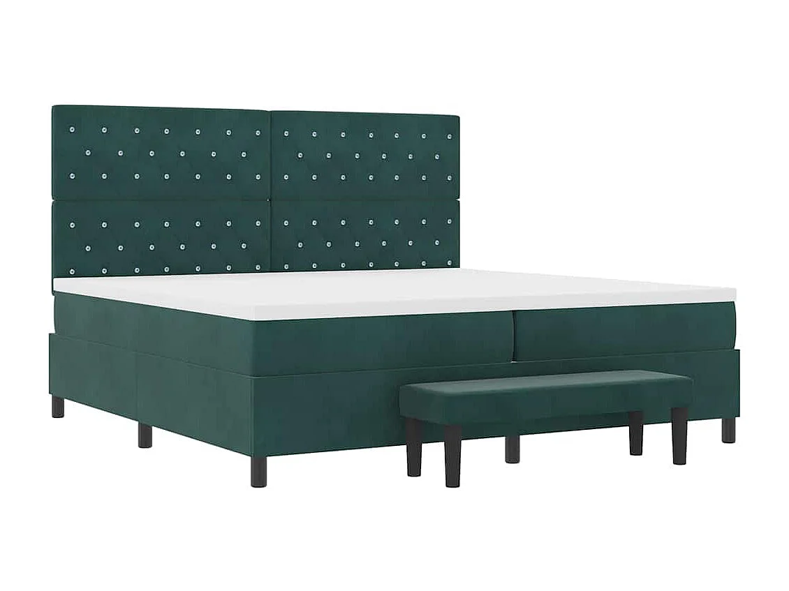 Lit à ressorts avec matelas Vert foncé 200 x 200 cm Velours