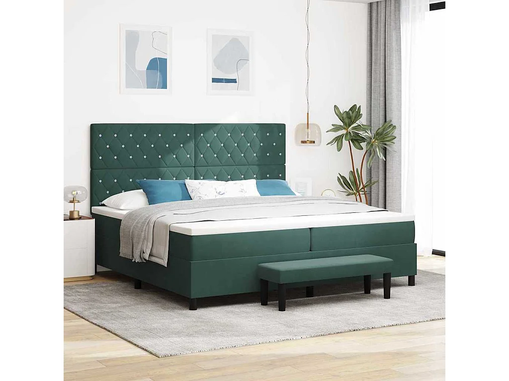 Cama Box com colchão Verde-escuro 200 x 200 cm Veludo