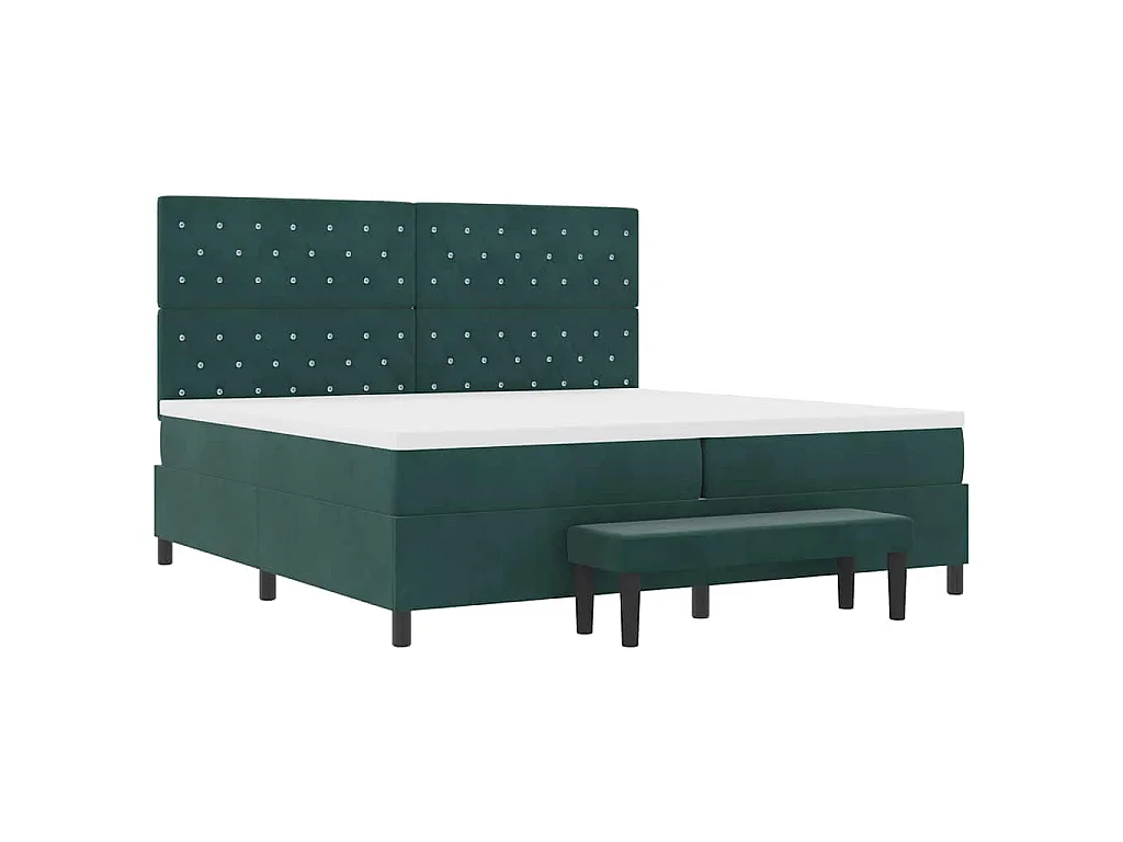 Cama Box com colchão Verde-escuro 200 x 200 cm Veludo