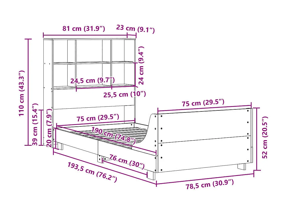 Massivholzbett ohne Matratze Wachsbraun 75x190 cm Kiefernholz