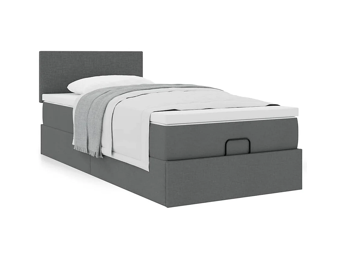 Cadre de lit ottoman avec matelas gris foncé 80x200 cm tissu