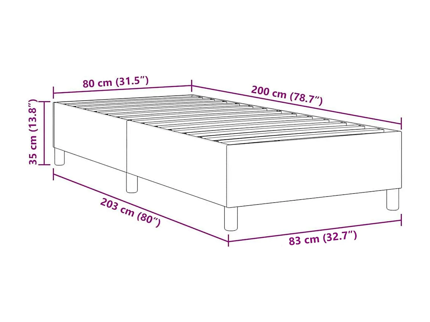 Cadre de lit plateforme Gris clair 80 x 200 cm