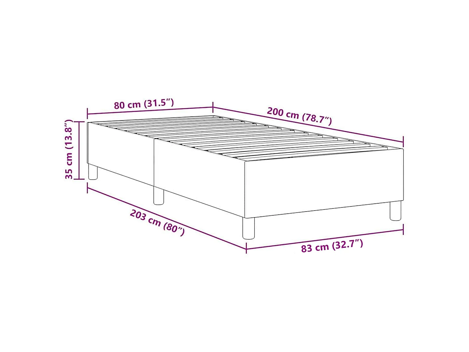 Struttura letto piattaforma Grigio chiaro 80 x 200 cm