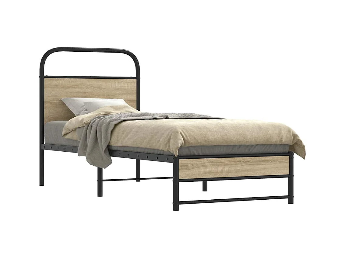 Cadre de lit sans matelas chêne fumé 75x190cm bois d'ingénierie