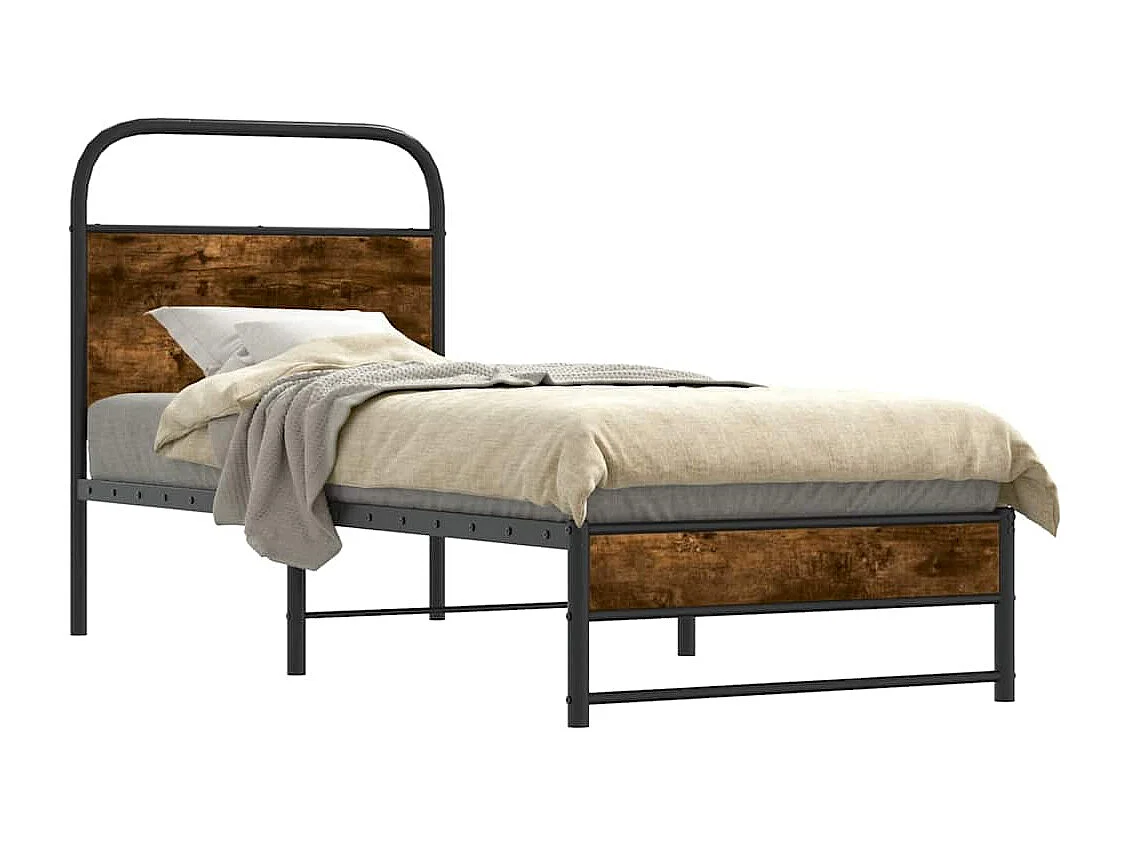 Cadre de lit sans matelas chêne fumé 75x190cm bois d'ingénierie