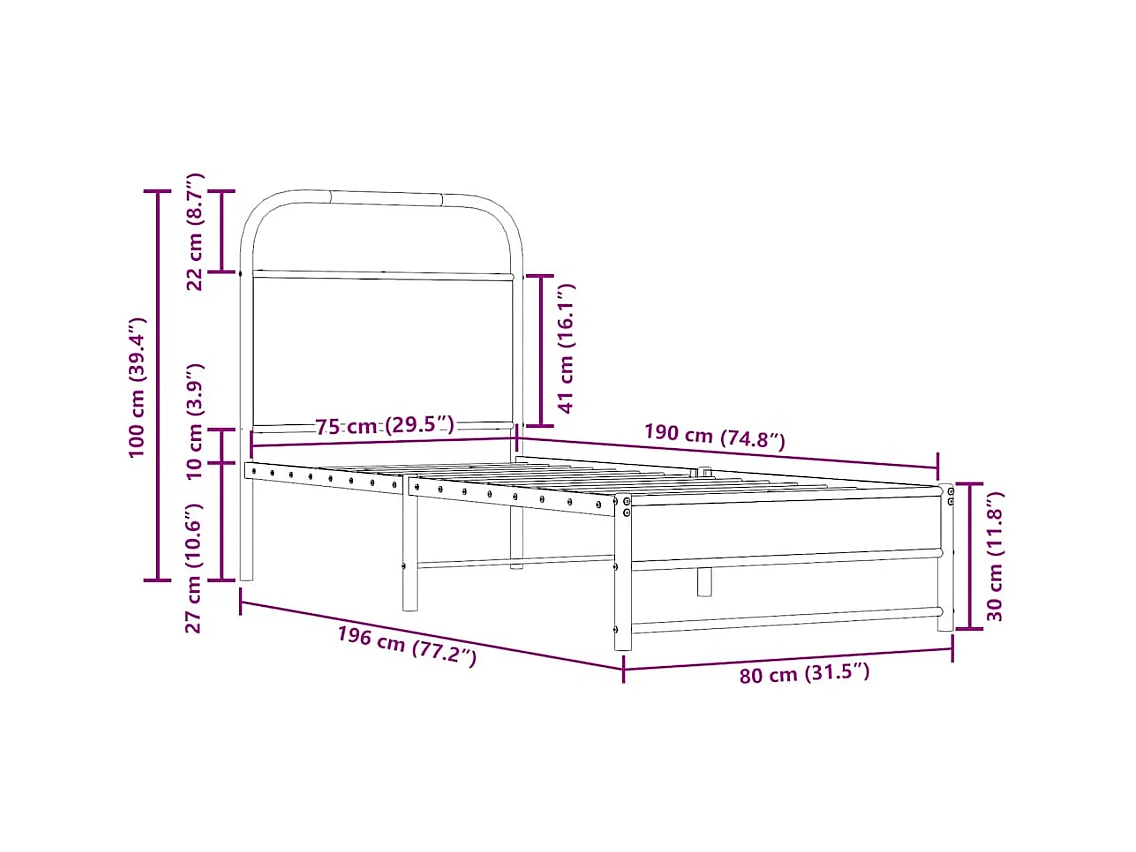 Bettgestell ohne Matratze 75x190 cm Räuchereiche Holzwerkstoff