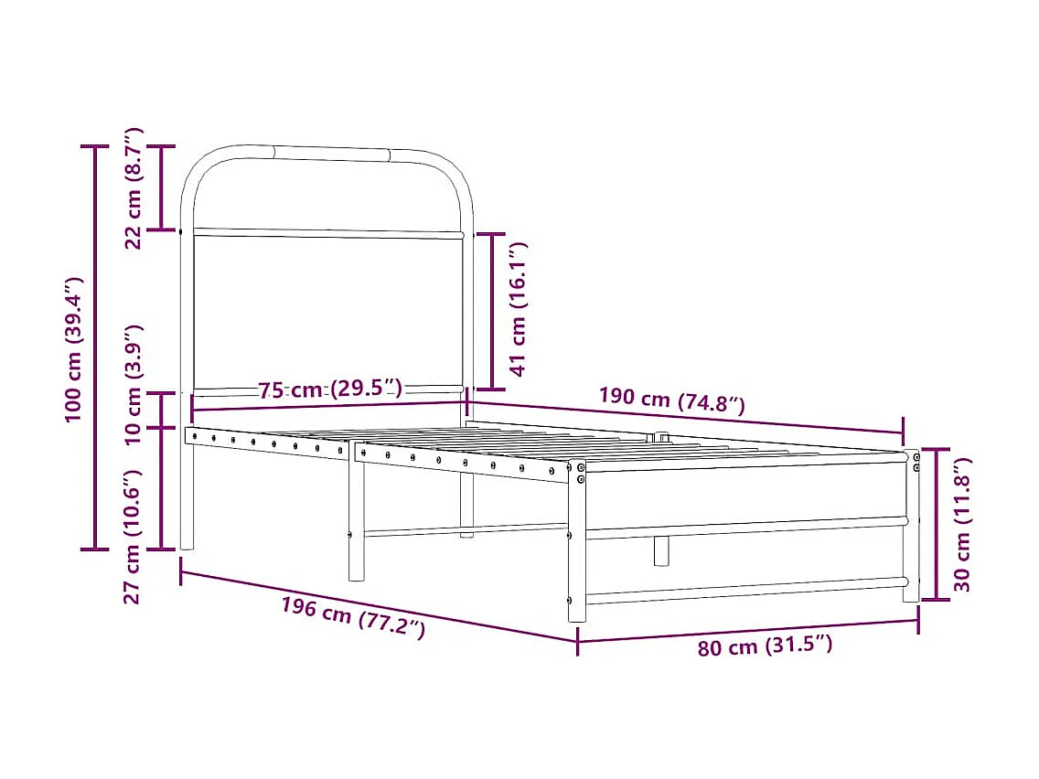 Cadre de lit sans matelas chêne fumé 75x190cm bois d'ingénierie