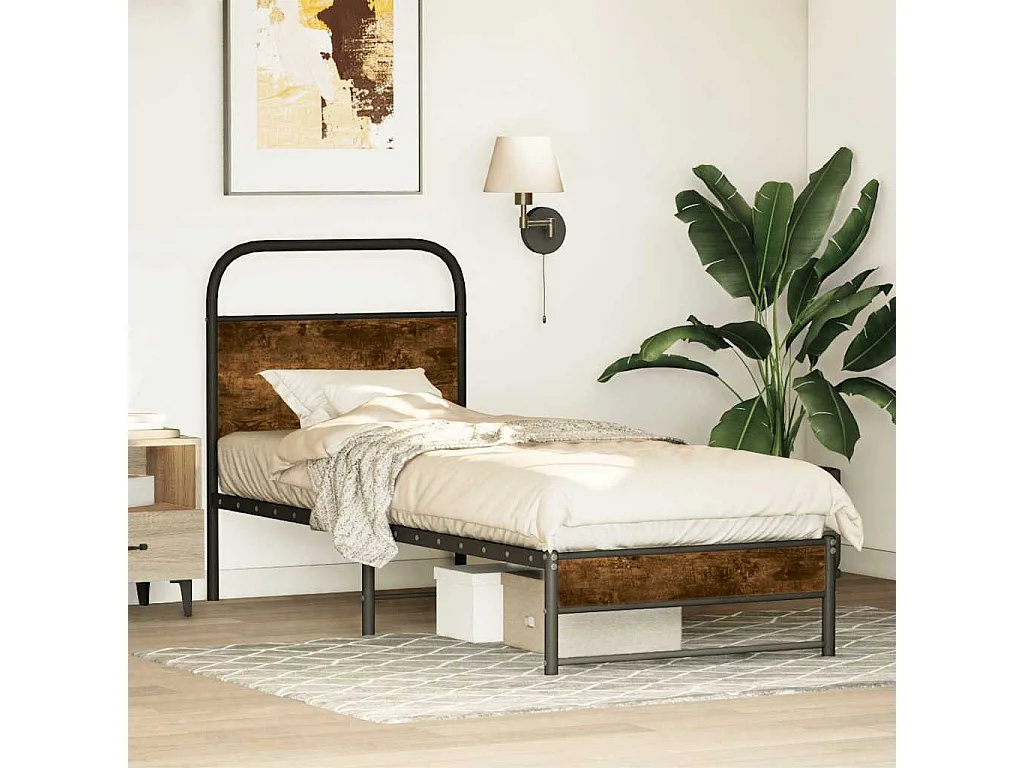 Cadre de lit sans matelas chêne fumé 75x190cm bois d'ingénierie