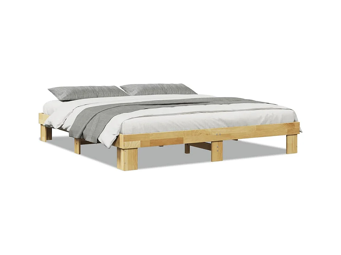 Cadre de lit sans matelas 200 x 200 cm en bois massif de chêne