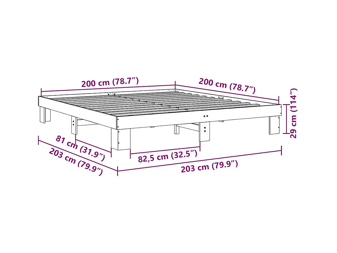 Cadre de lit sans matelas 200 x 200 cm en bois massif de chêne