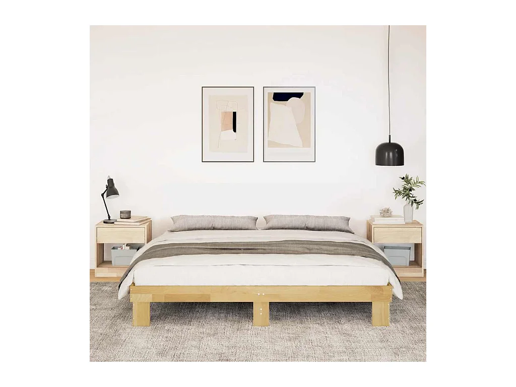 Cadre de lit sans matelas 200 x 200 cm en bois massif de chêne