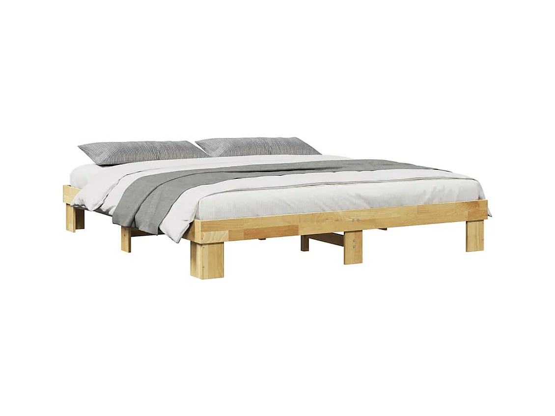 Cadre de lit sans matelas 200 x 200 cm en bois massif de chêne